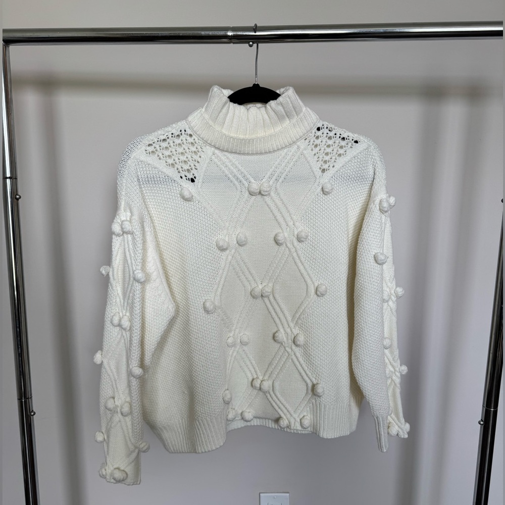 Simplee Apparel White Cowl Neck Sweater with Textural Details